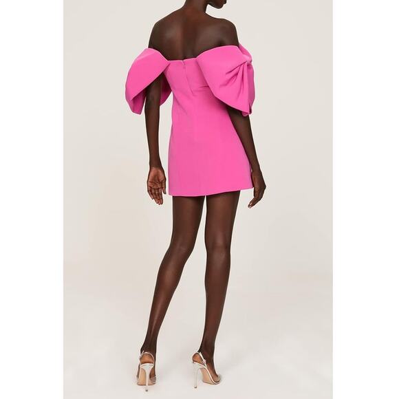 TOCCIN x RTR Women's Bright Pink Off the Shoulder Bow Sleeve Mini Dress Size 4 - Picture 4 of 15
